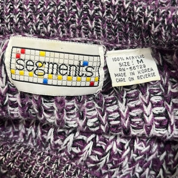 Vintage Segments Men's Purple Marled Crewneck Chunky Knit Pullover Sweater - Picture 8 of 9